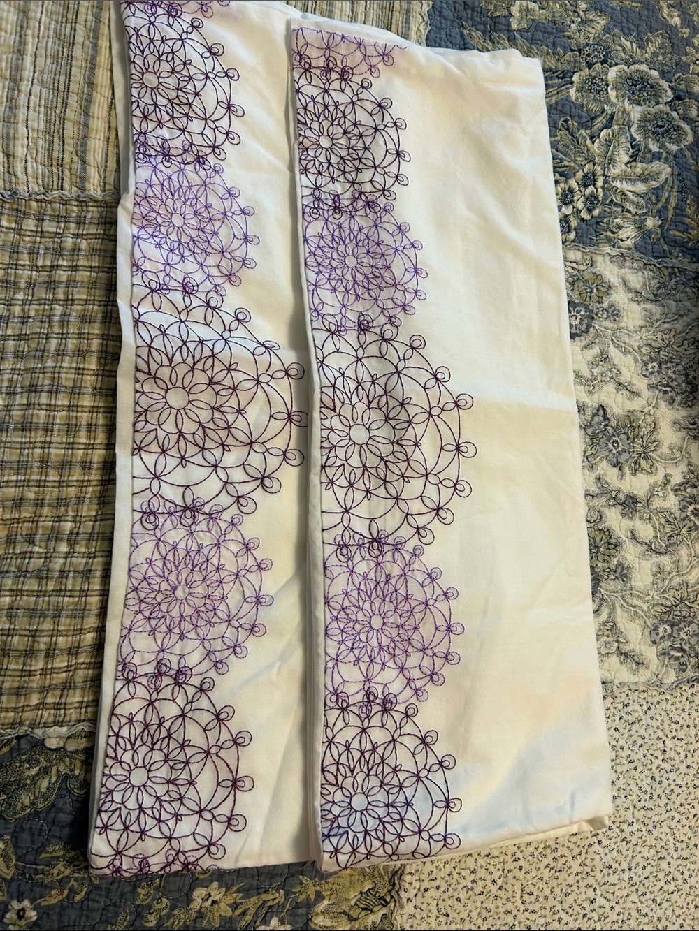 White pillow case pair  with Purple Mandala Print